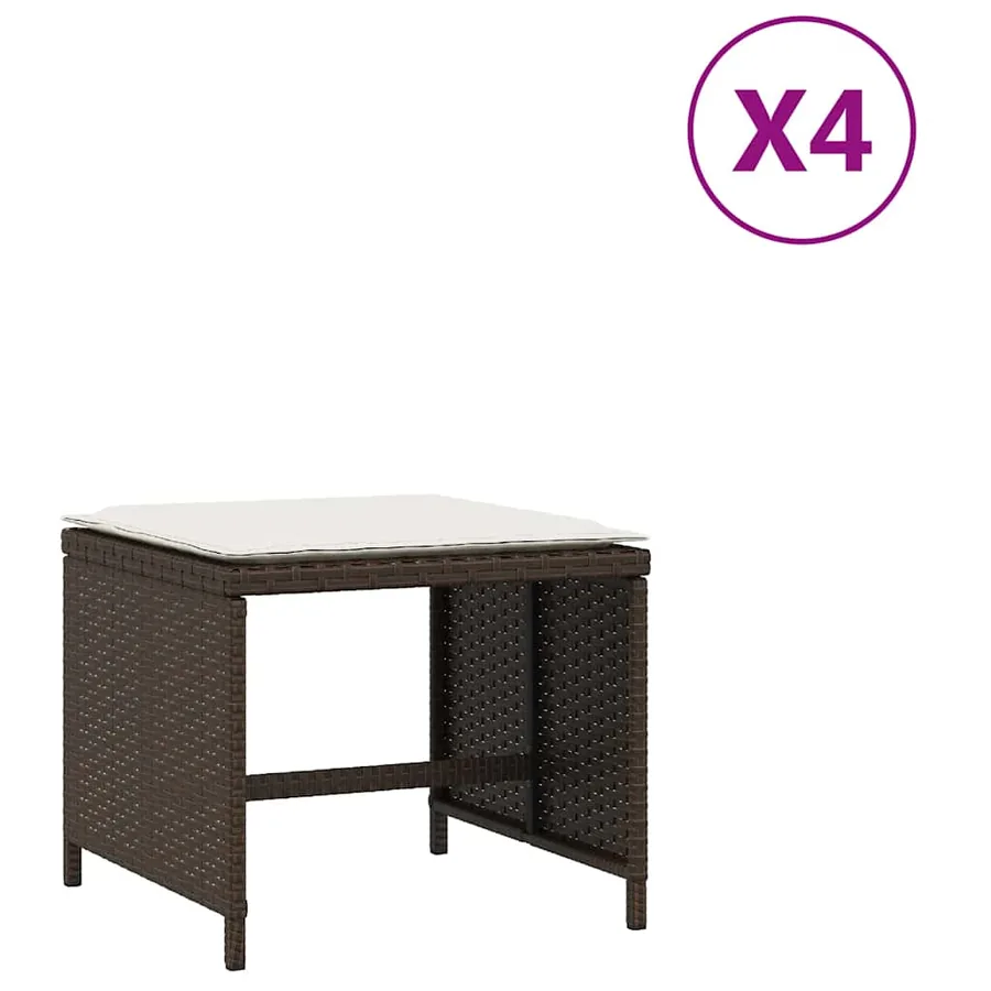 Tabourets de jardin et coussins lot de 4 marron résine tressée - 2