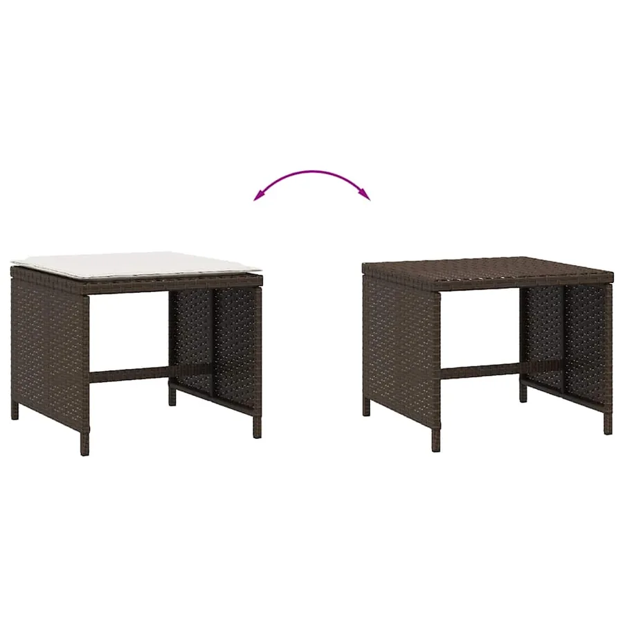 Tabourets de jardin et coussins lot de 4 marron résine tressée - 7