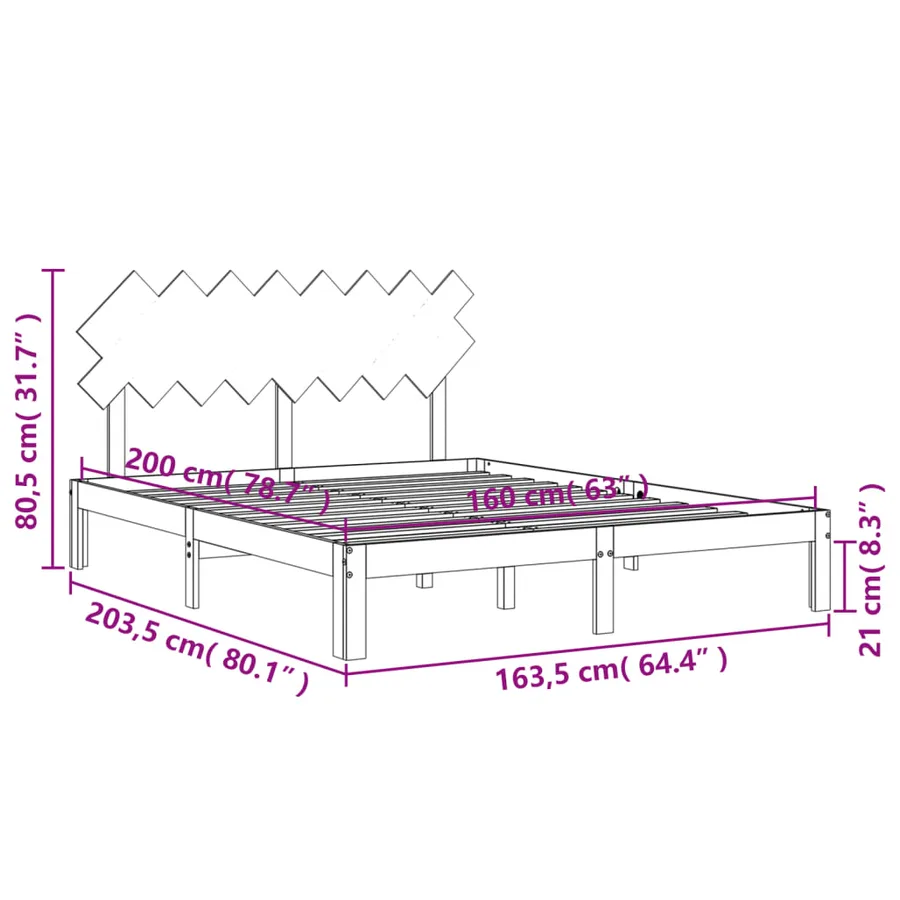 Cadre de lit sans matelas 160x200 cm bois massif de pin - 12