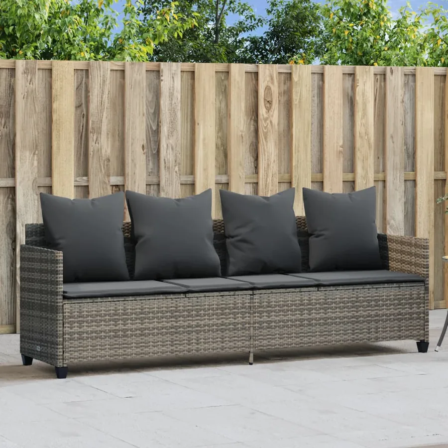 Chaise longue avec coussins gris résine tressée