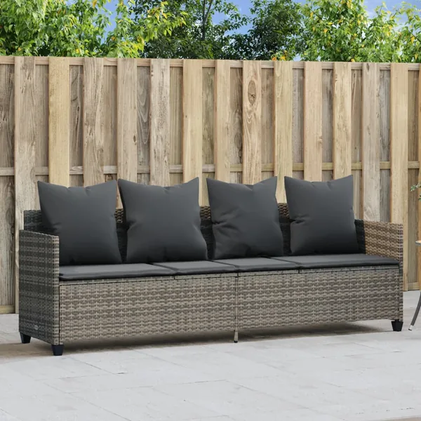 Chaise longue avec coussins gris résine tressée