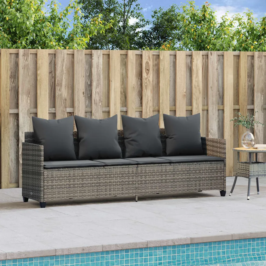 Chaise longue avec coussins gris résine tressée - 3