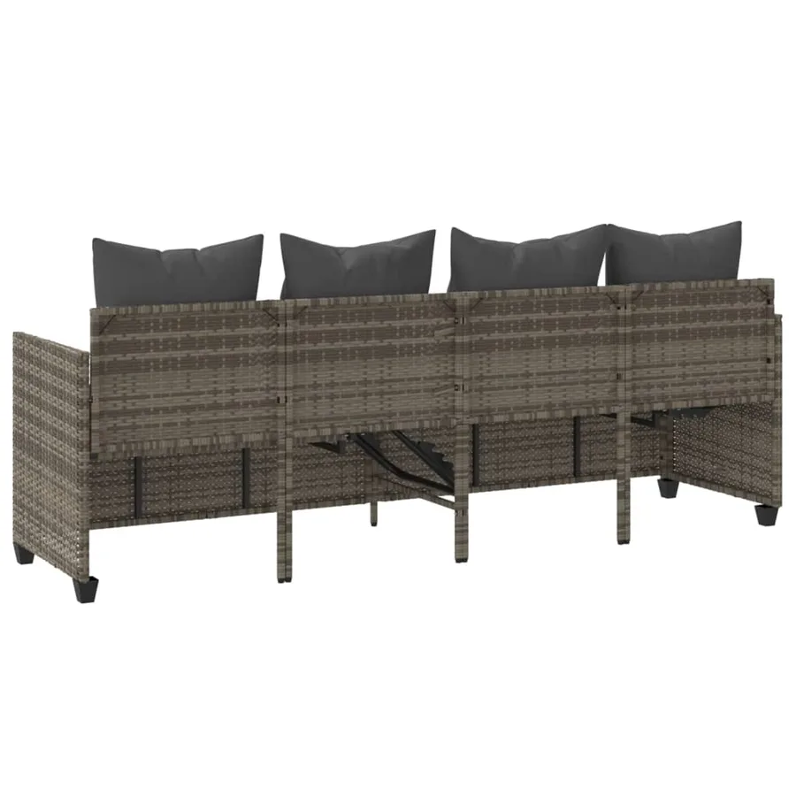 Chaise longue avec coussins gris résine tressée - 7
