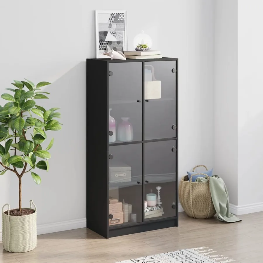 Buffet haut avec portes noir 68x37x142 cm bois d'ingénierie - 3