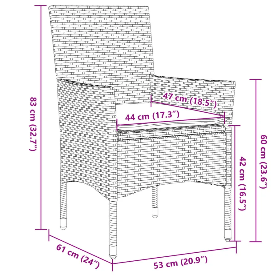 Ensemble à manger de jardin et coussins 9pcs marron rotin verre - 8
