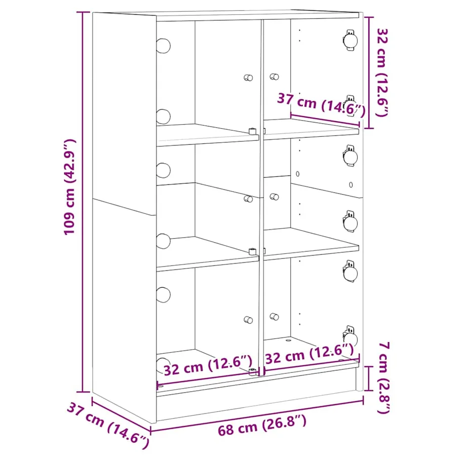 Buffet haut avec portes gris béton 68x37x109 cm bois ingénierie - 12