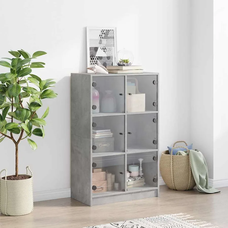 Buffet haut avec portes gris béton 68x37x109 cm bois ingénierie - 3