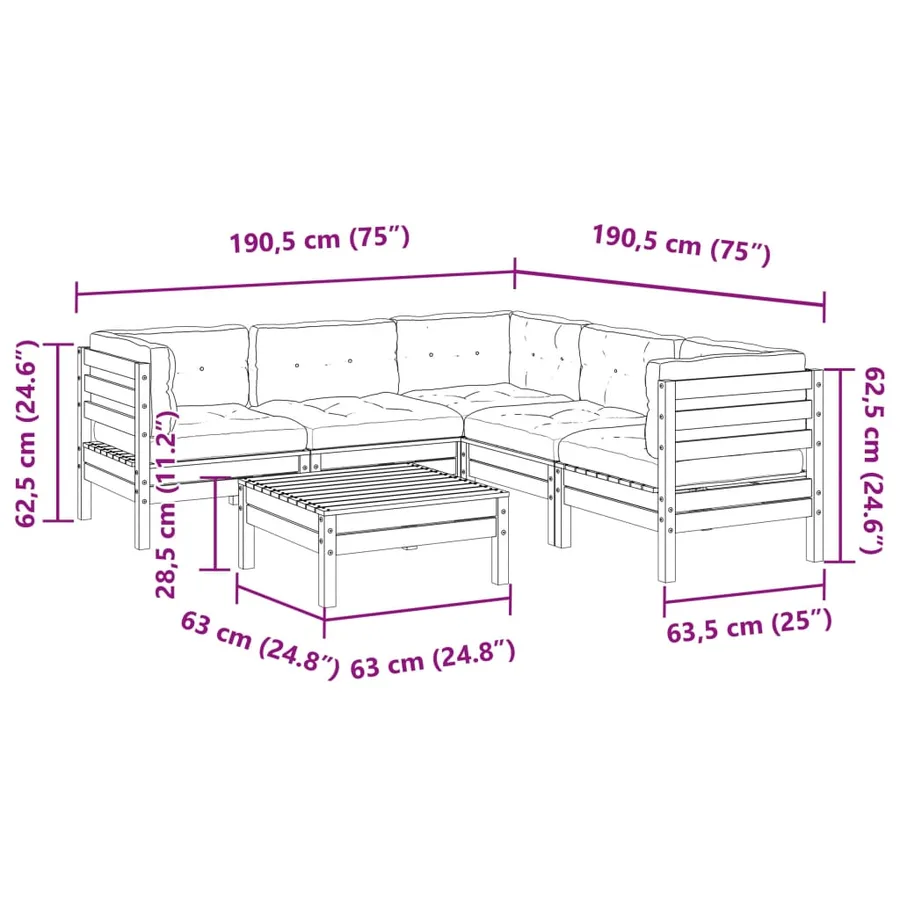 Salon de jardin 6 pcs avec coussins bois de pin imprégné - 12