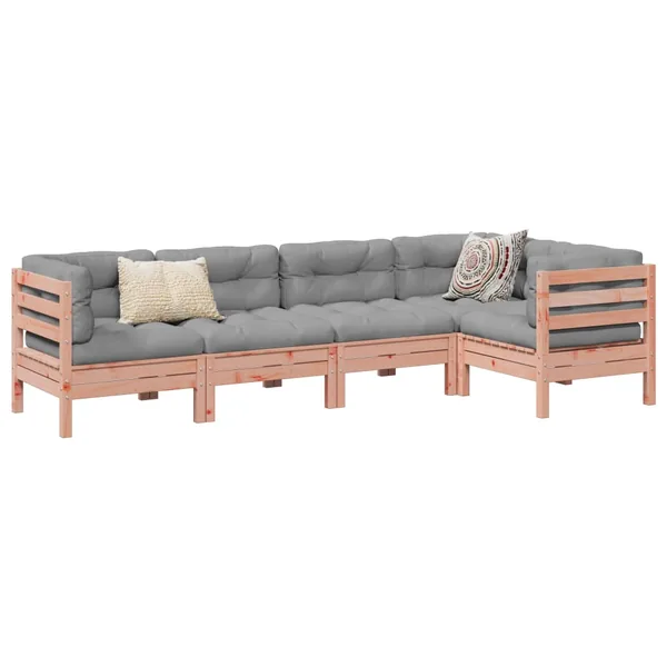 Salon de jardin 5 pcs et coussins bois massif sapin de douglas