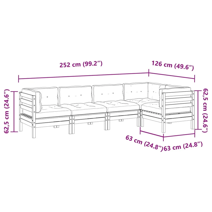 Salon de jardin 5 pcs et coussins bois massif sapin de douglas - 10