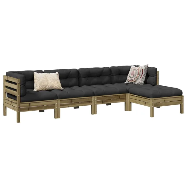 Salon de jardin 5 pcs avec coussins bois de pin imprégné