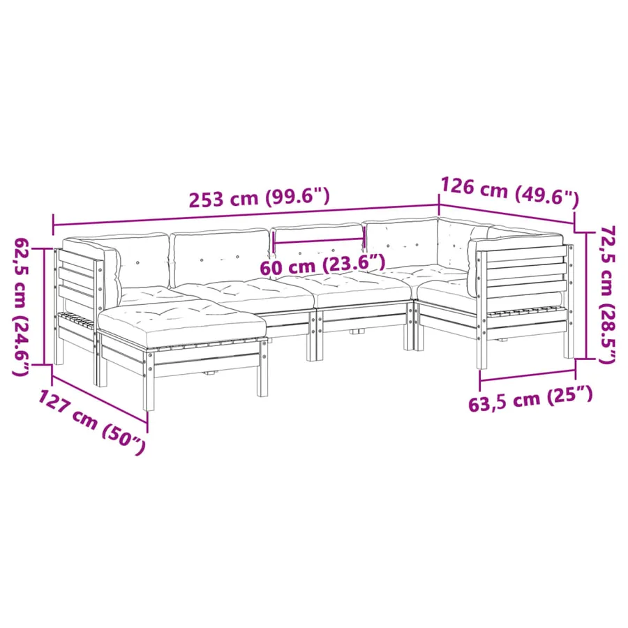 Salon de jardin 6 pcs et coussins bois massif sapin de douglas - 12