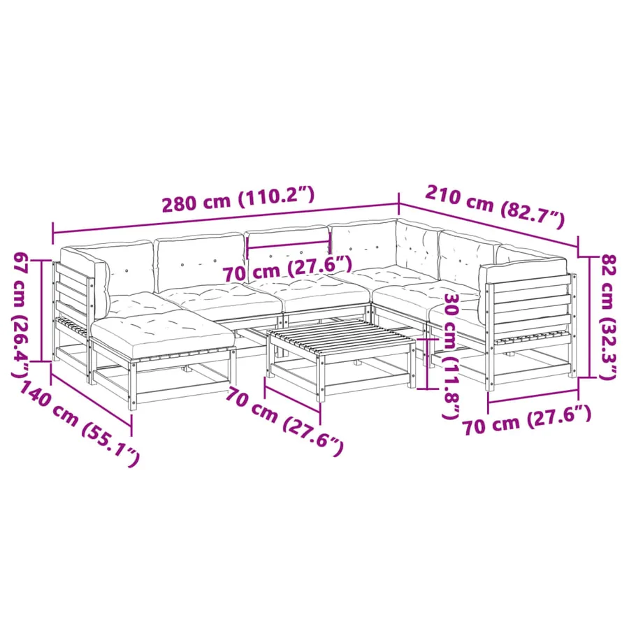 Salon de jardin 8 pcs avec coussins bois de pin massif - 14