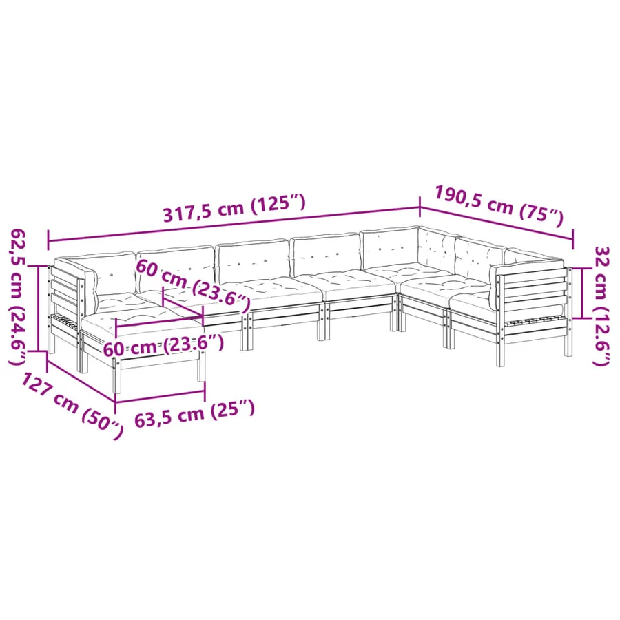 Salon de jardin 8 pcs avec coussins bois de pin imprégné - 12