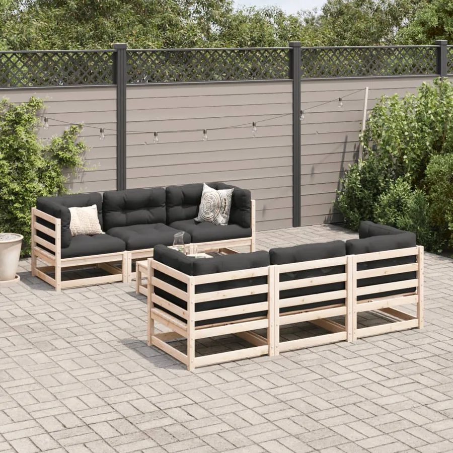 Salon de jardin 7 pcs avec coussins bois de pin massif - 3