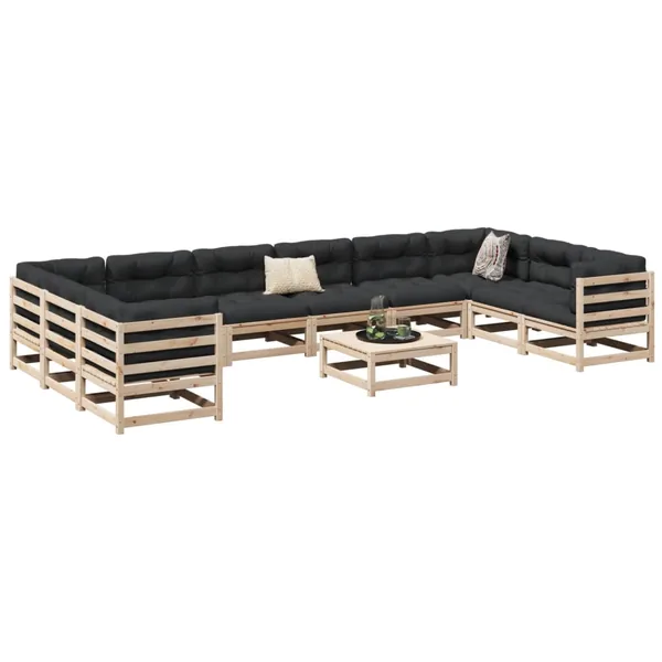 Salon de jardin 11 pcs bois de pin massif
