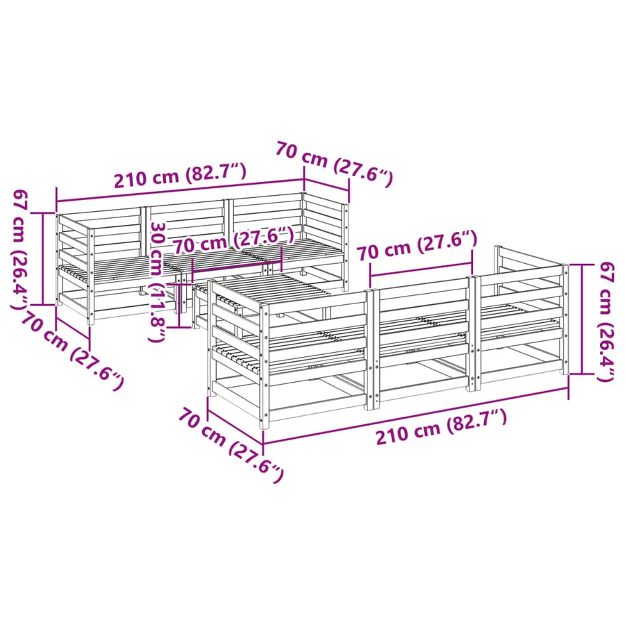Salon de jardin 7 pcs bois massif sapin de douglas - 11