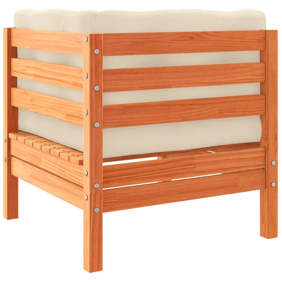 Salon de jardin 6 pcs avec coussins cire marron bois pin massif - 8