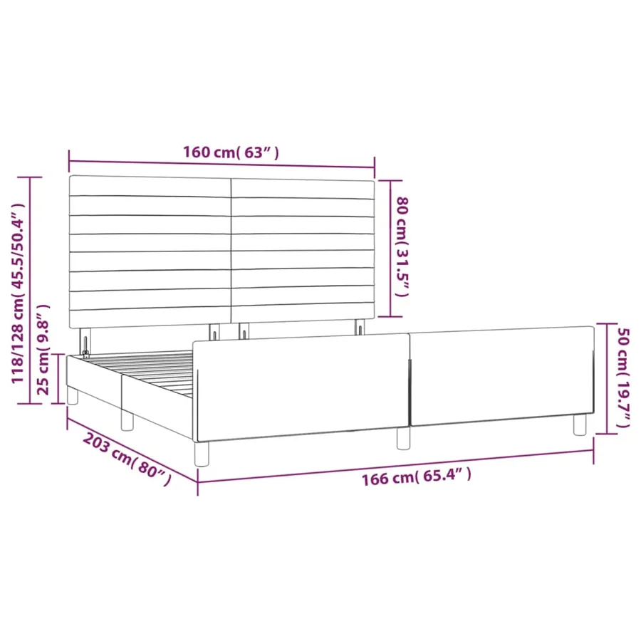 Cadre de lit sans matelas taupe 160x200 cm tissu - 14