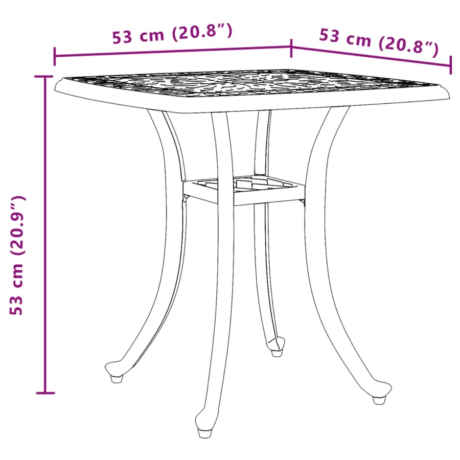 Table de jardin bronze 53x53x53 cm aluminium coulé - 11