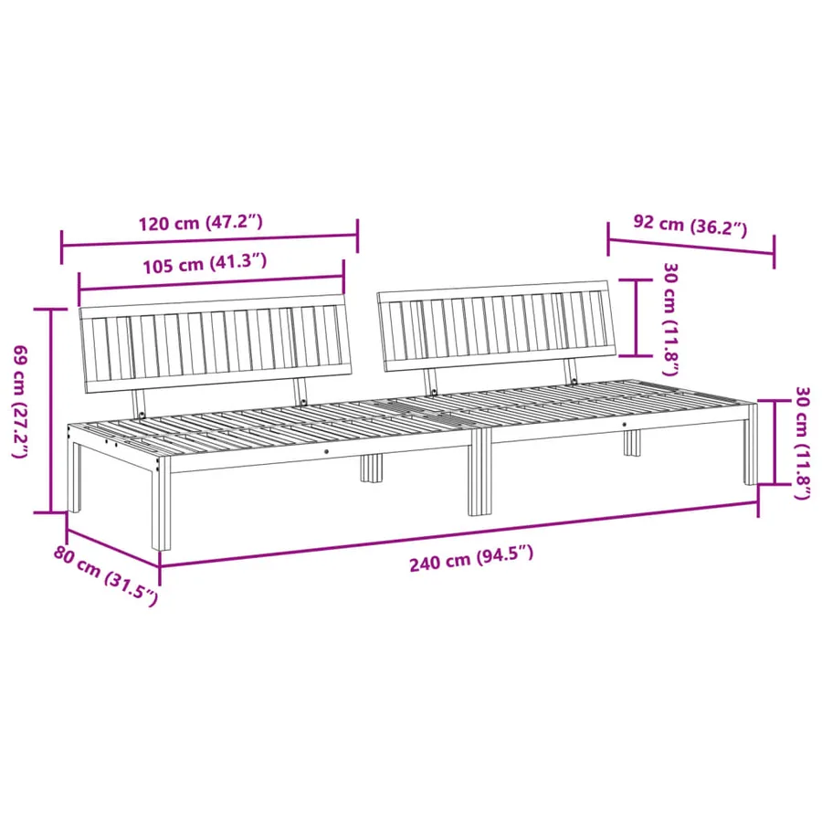 Canapés centraux palette de jardin 2 pcs bois massif d'acacia - 7