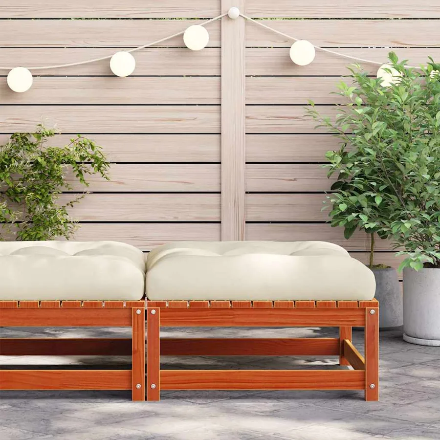 Repose-pied de jardin avec coussin bois massif de pin - 3
