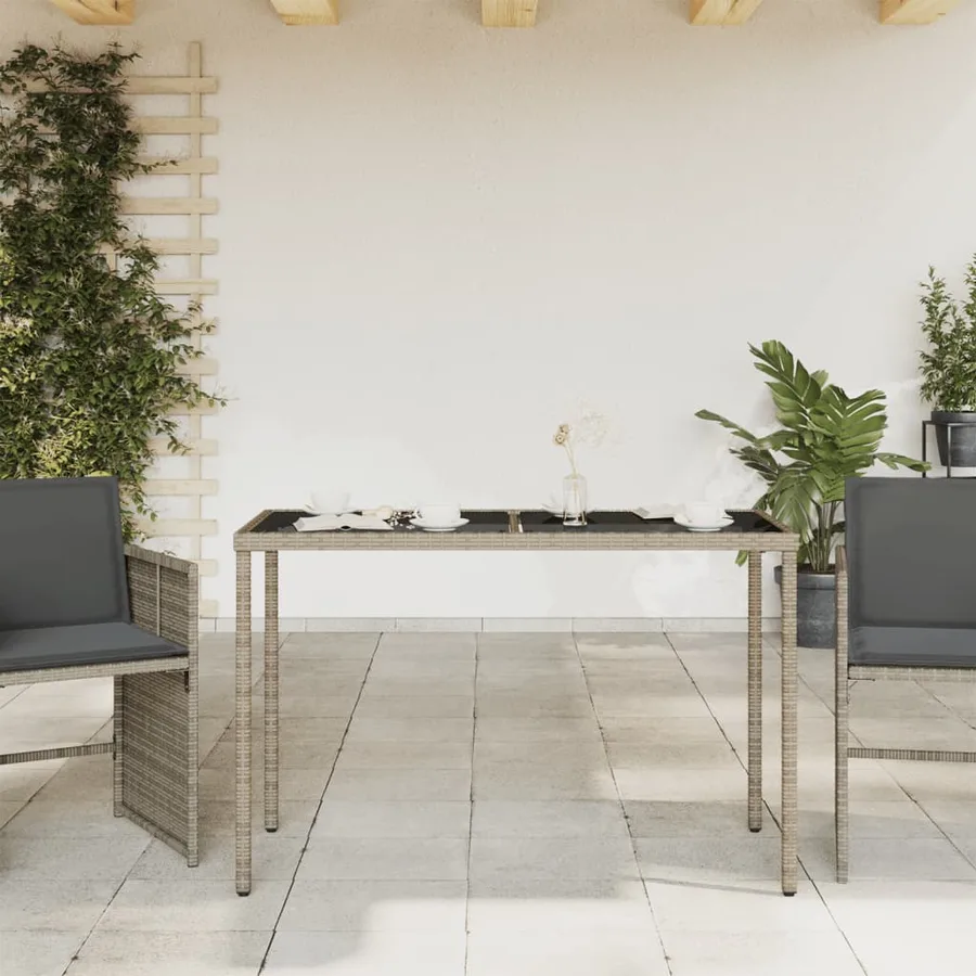Table de jardin dessus en verre gris 115x54x74cm résine tressée - 3