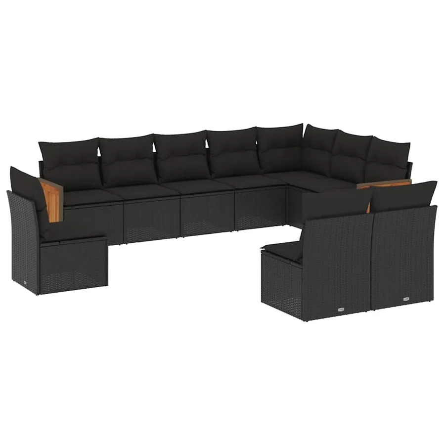 Salon de jardin 10 pcs avec coussins noir résine tressée - 2