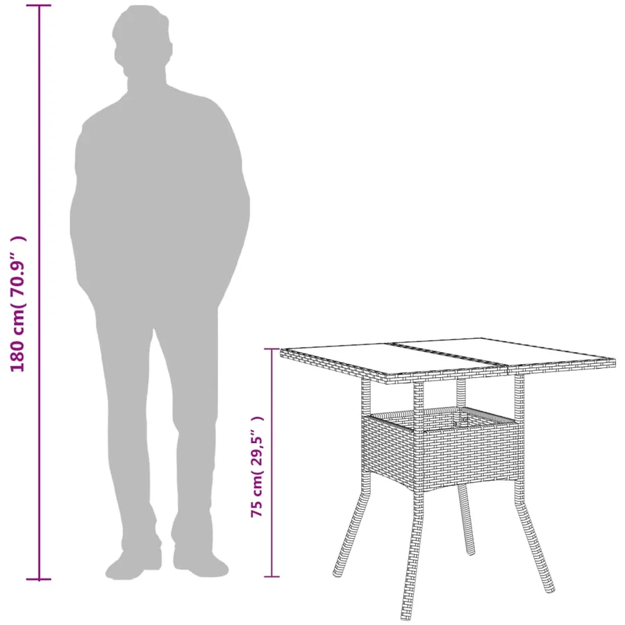 Table de jardin dessus en verre gris 80x80x75 cm résine tressée - 10