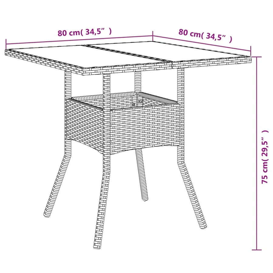 Table de jardin dessus en verre gris 80x80x75 cm résine tressée - 11