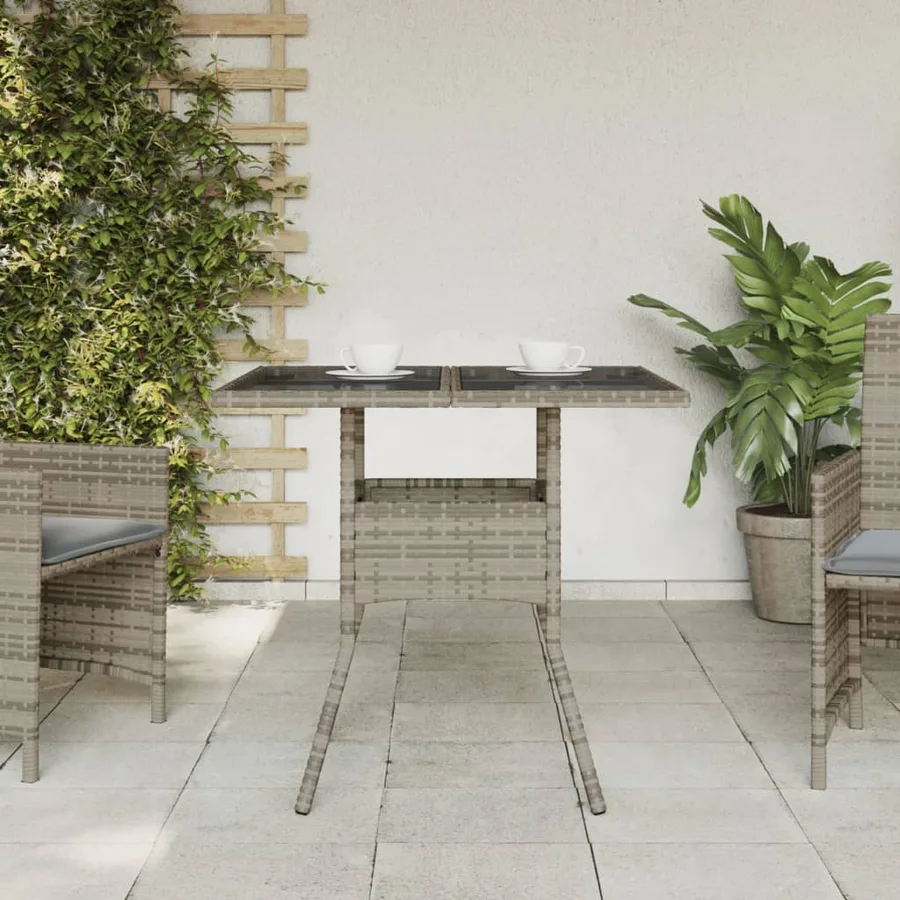 Table de jardin dessus en verre gris 80x80x75 cm résine tressée - 3