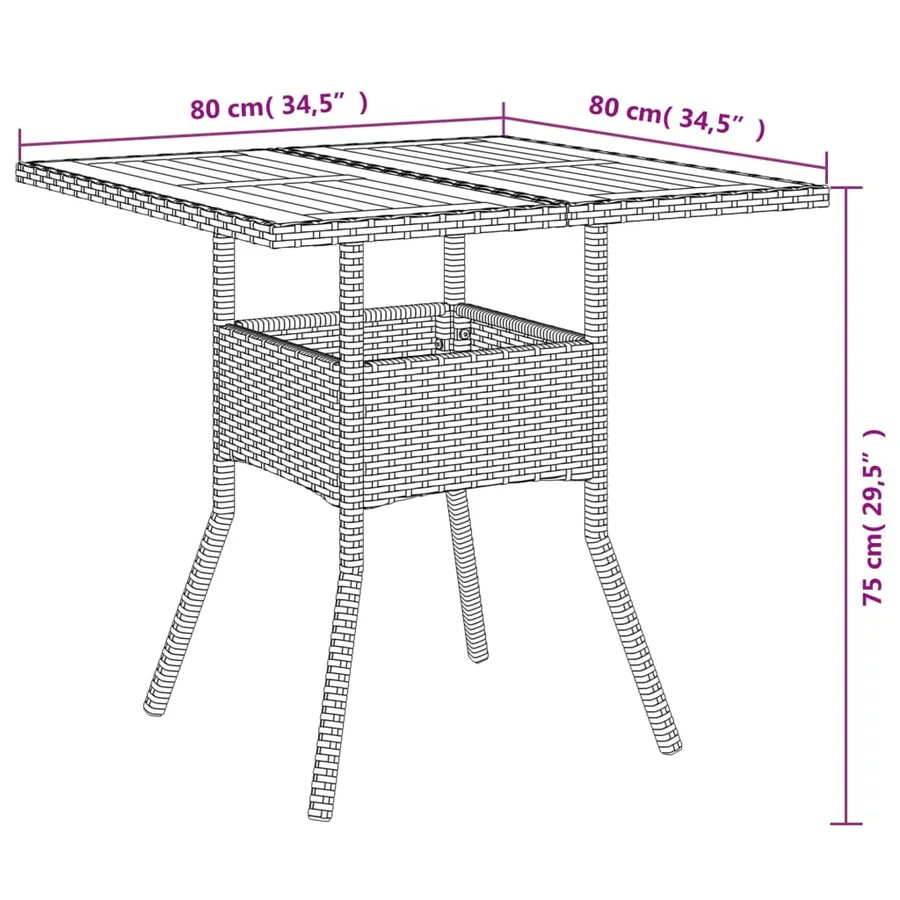 Table de jardin et dessus en bois d'acacia gris résine tressée - 11