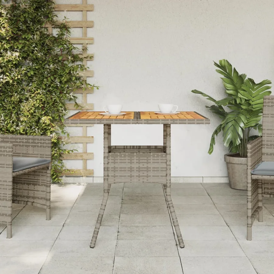 Table de jardin et dessus en bois d'acacia gris résine tressée - 3