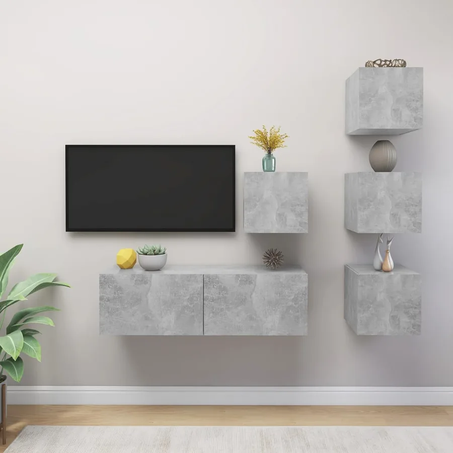 Ensemble de meuble TV 5 pcs Gris béton Bois d'ingénierie