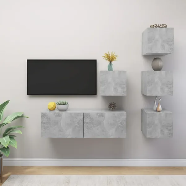 Ensemble de meuble TV 5 pcs Gris béton Bois d'ingénierie