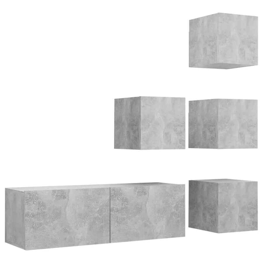 Ensemble de meuble TV 5 pcs Gris béton Bois d'ingénierie - 2