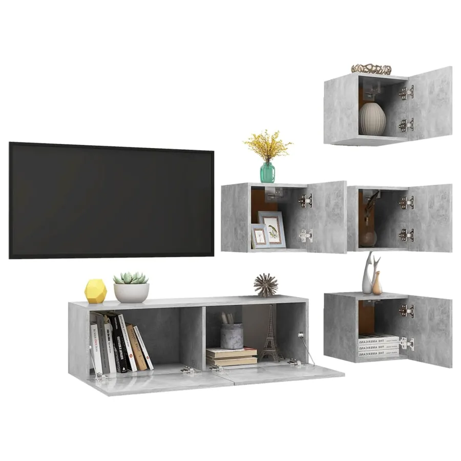 Ensemble de meuble TV 5 pcs Gris béton Bois d'ingénierie - 5