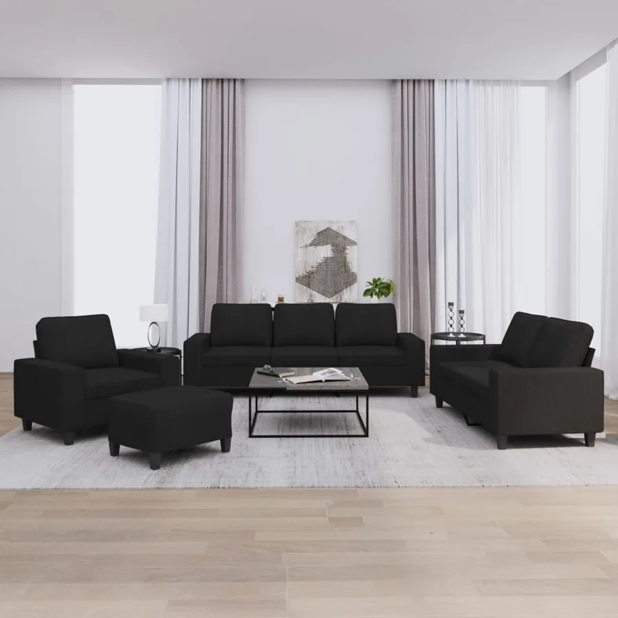 Ensemble de canapés 4 pcs noir tissu