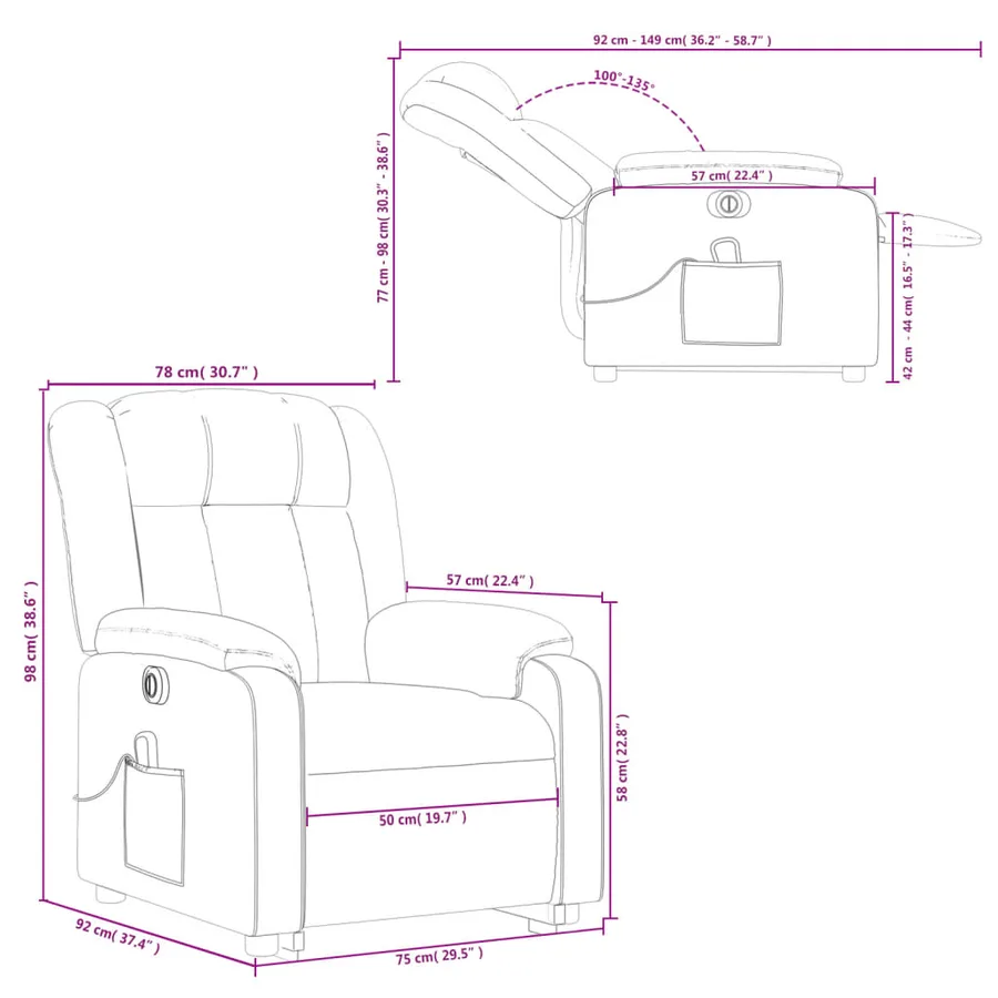 Fauteuil inclinable de massage électrique rouge bordeaux - 17
