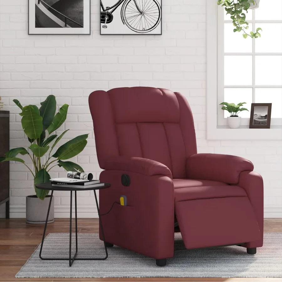 Fauteuil de massage inclinable électrique rouge bordeaux - 15