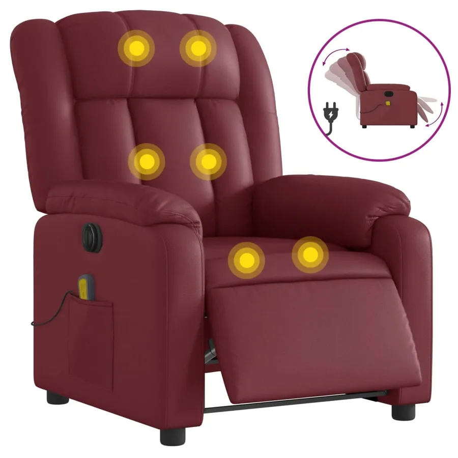 Fauteuil de massage inclinable électrique rouge bordeaux - 2