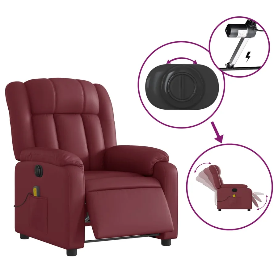 Fauteuil de massage inclinable électrique rouge bordeaux - 6