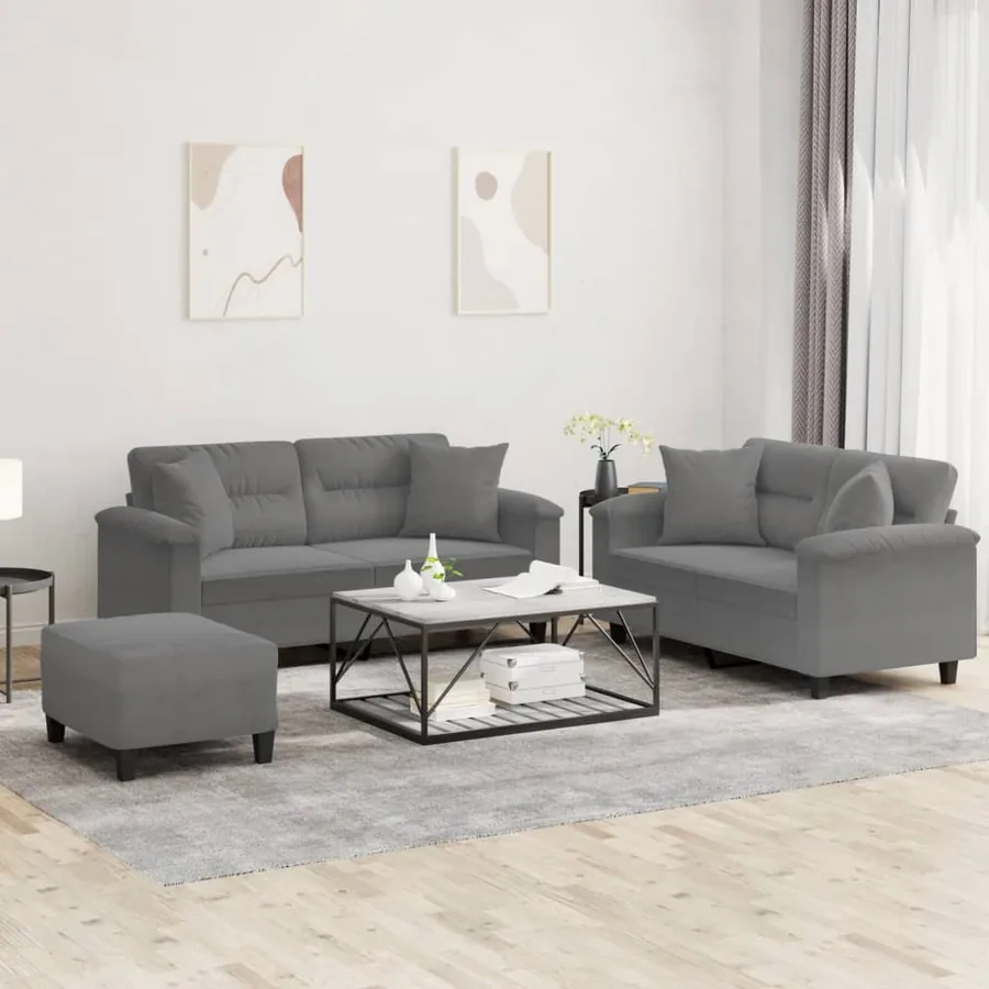 Ensemble de canapés 3 pcs coussins Gris foncé Tissu microfibre