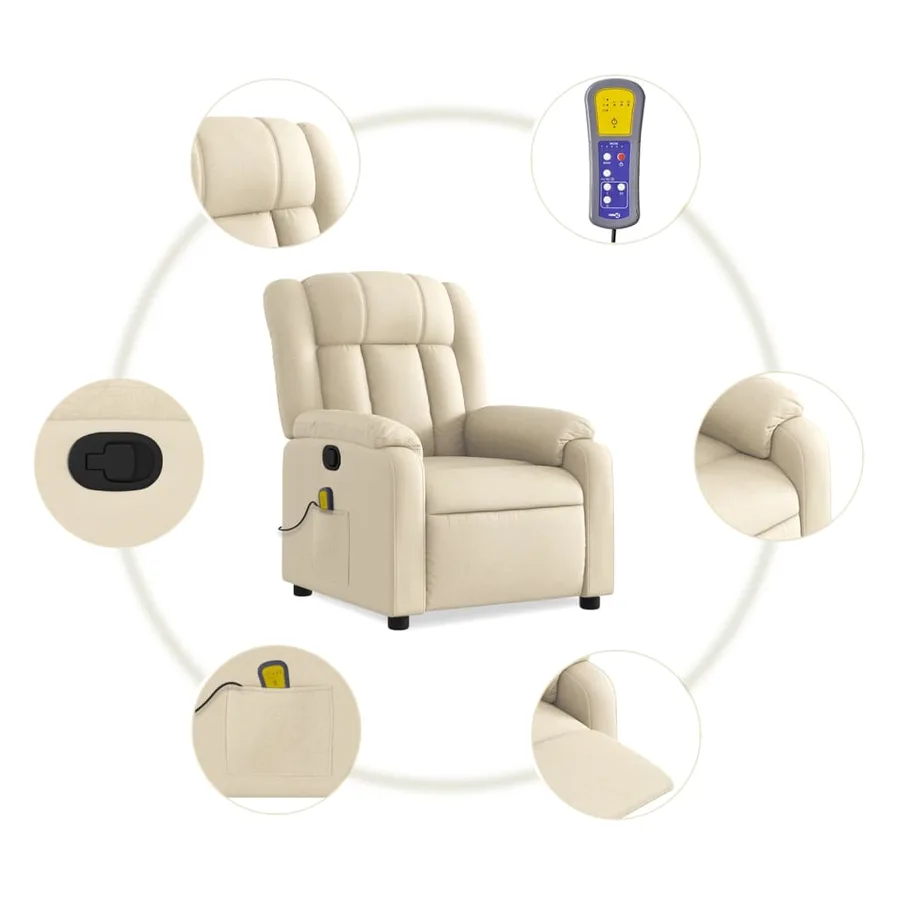 Fauteuil de massage inclinable crème tissu - 6