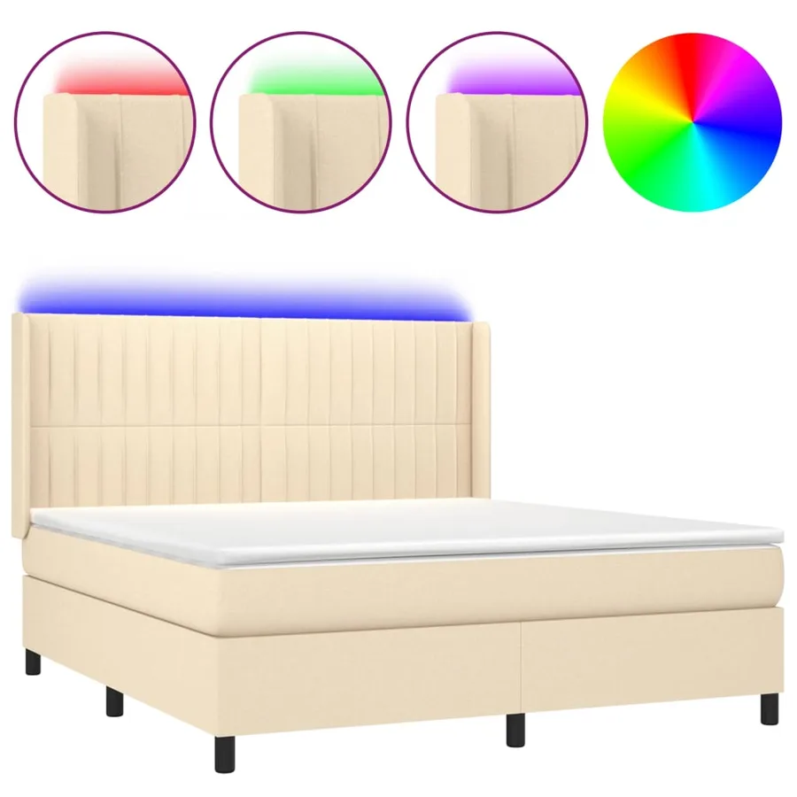 Sommier à lattes de lit matelas et LED Crème 180x200 cm Tissu - 2