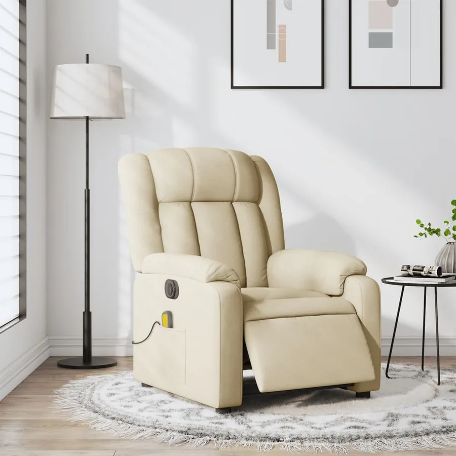 Fauteuil inclinable de massage électrique crème tissu - 15