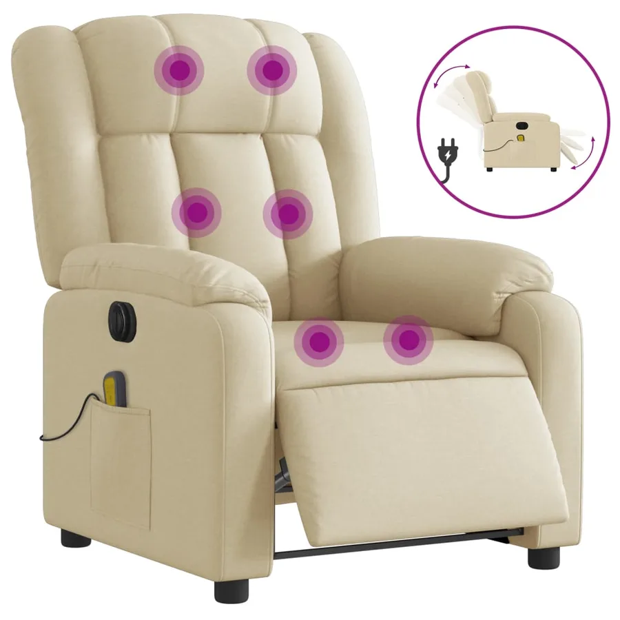 Fauteuil inclinable de massage électrique crème tissu - 2