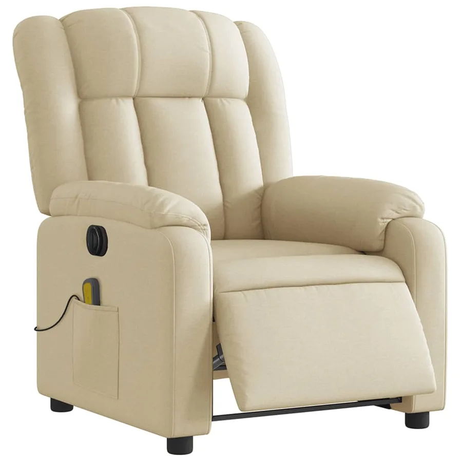 Fauteuil inclinable de massage électrique crème tissu - 3
