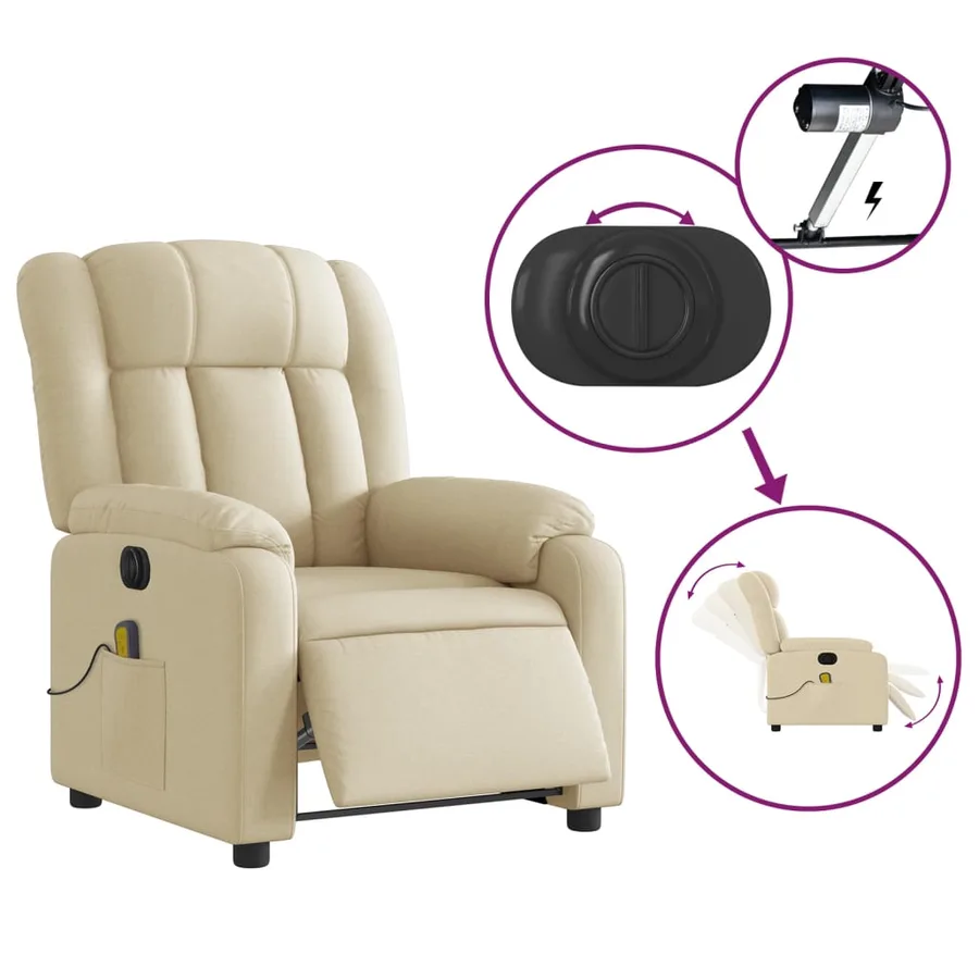 Fauteuil inclinable de massage électrique crème tissu - 6