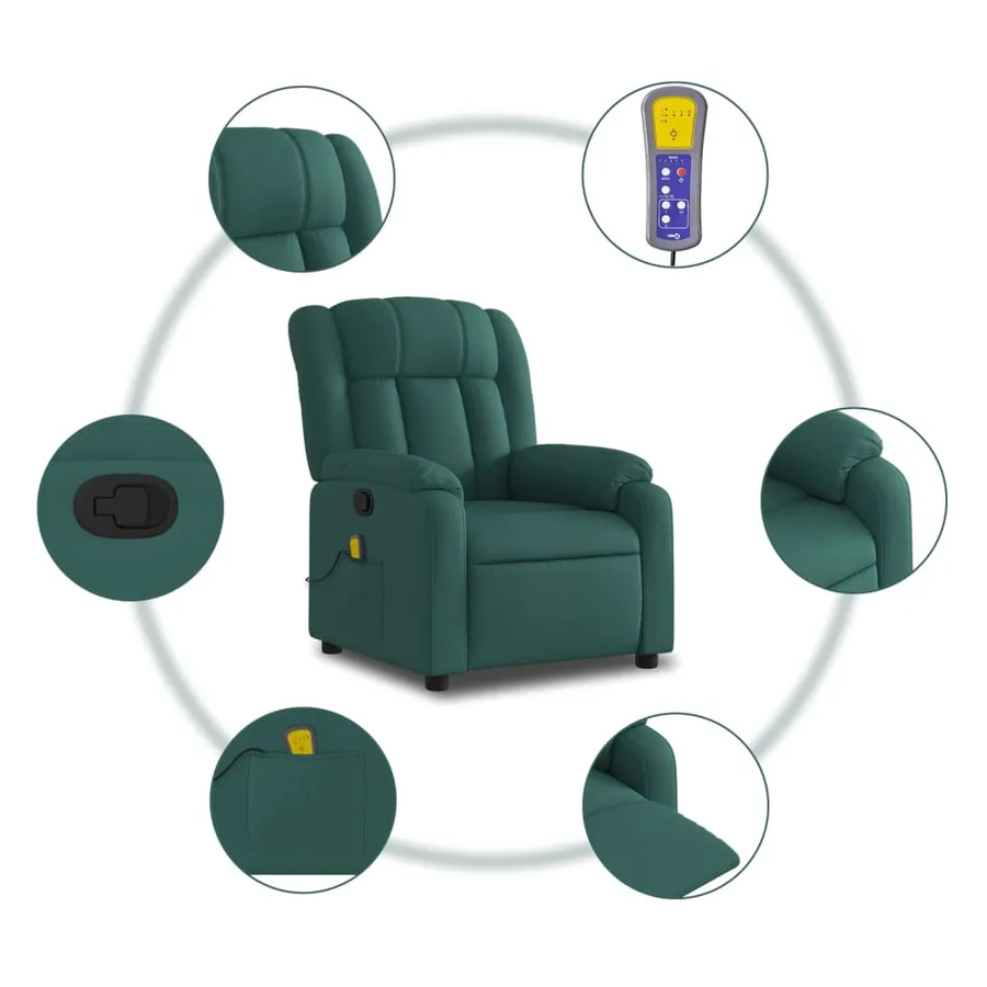 Fauteuil inclinable de massage vert foncé tissu - 6
